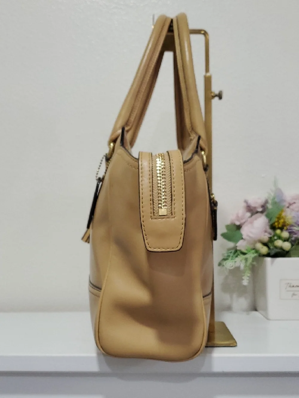 Coach Tan Leather Tote with Tassel Charm